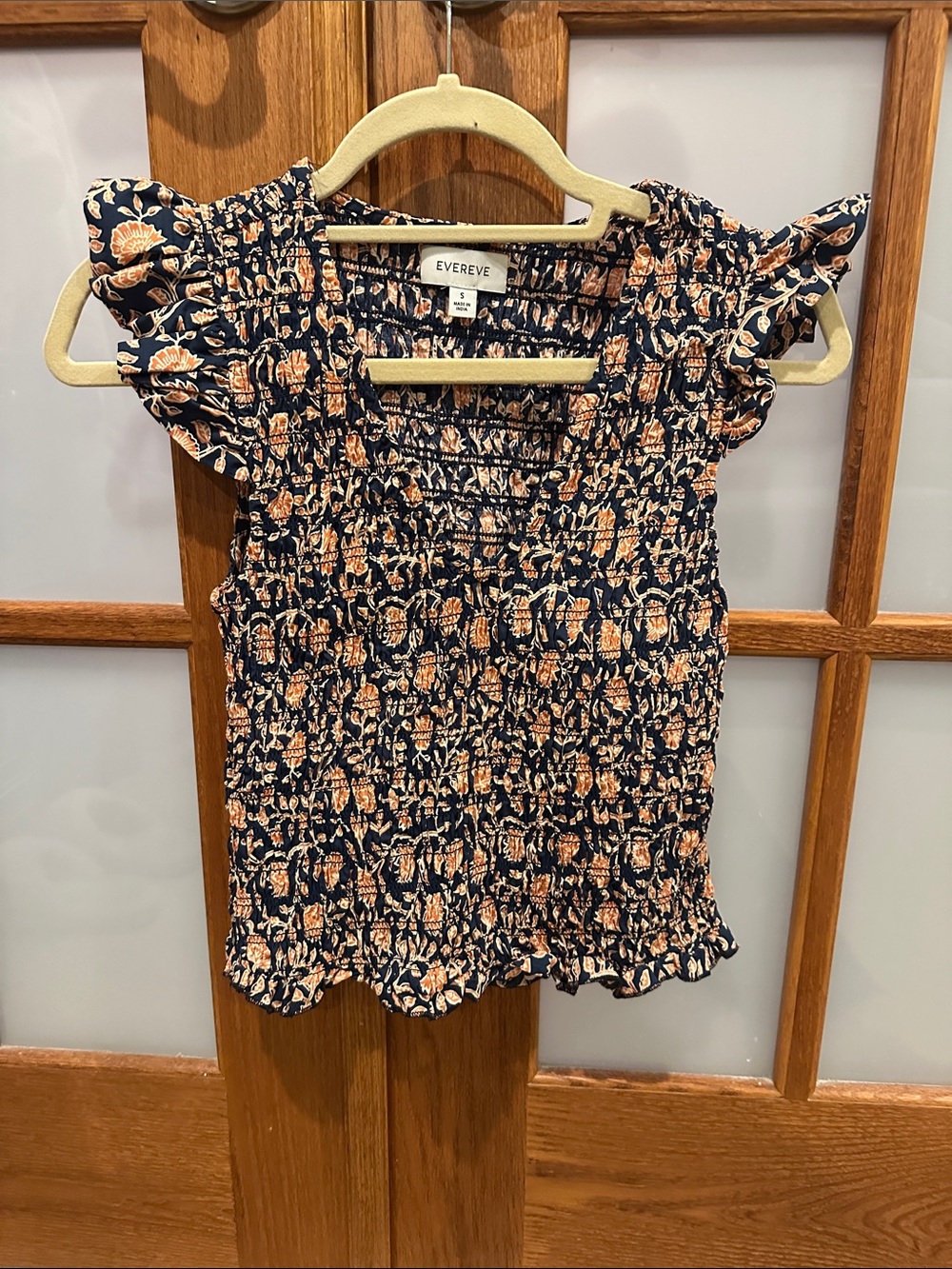 Evereve Navy Floral Smocked Tank with Peach Accents - Picture 3 of 6